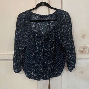 Lucky Brand Navy Blue Floral Blouse